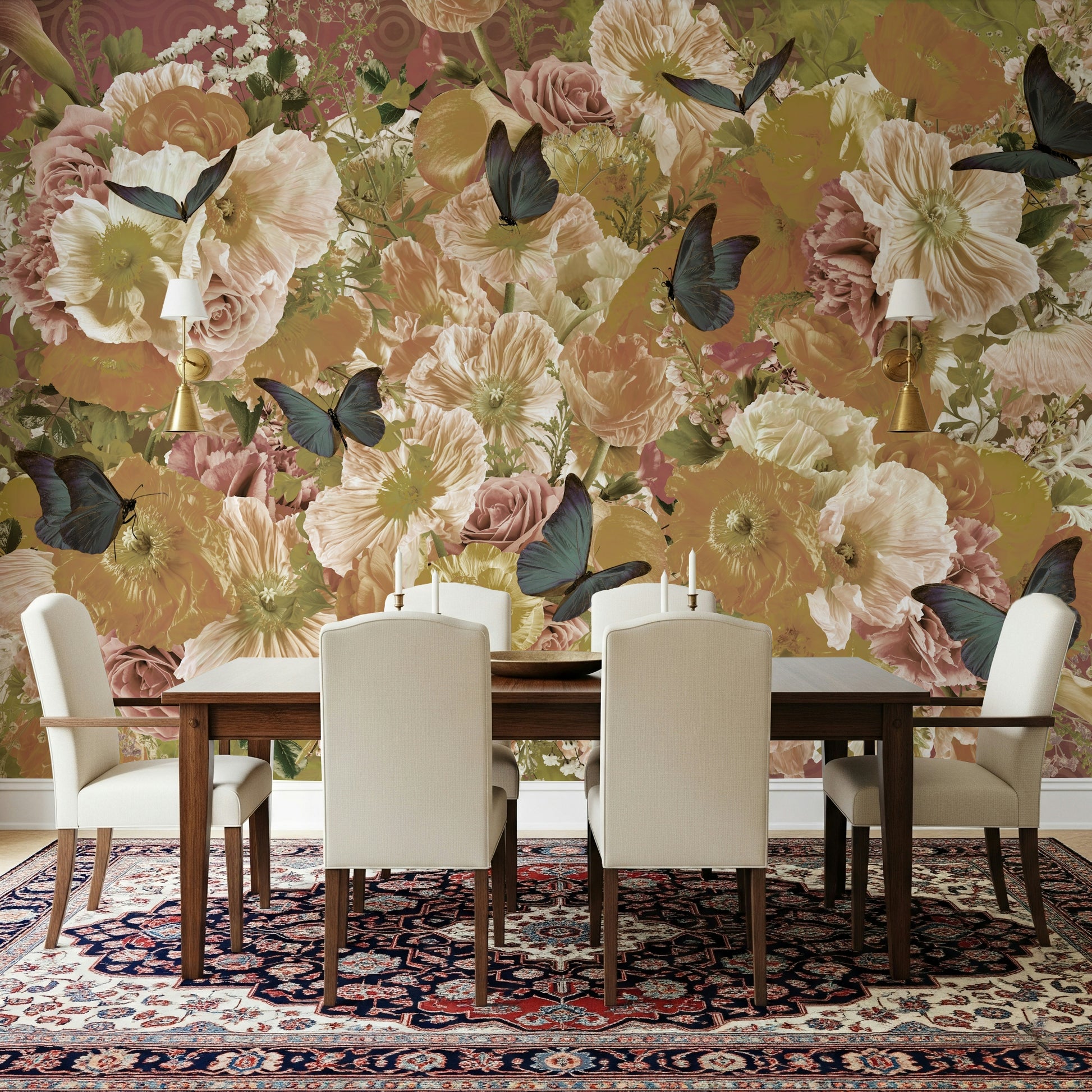 A classic soft floral wallpaper for walls.