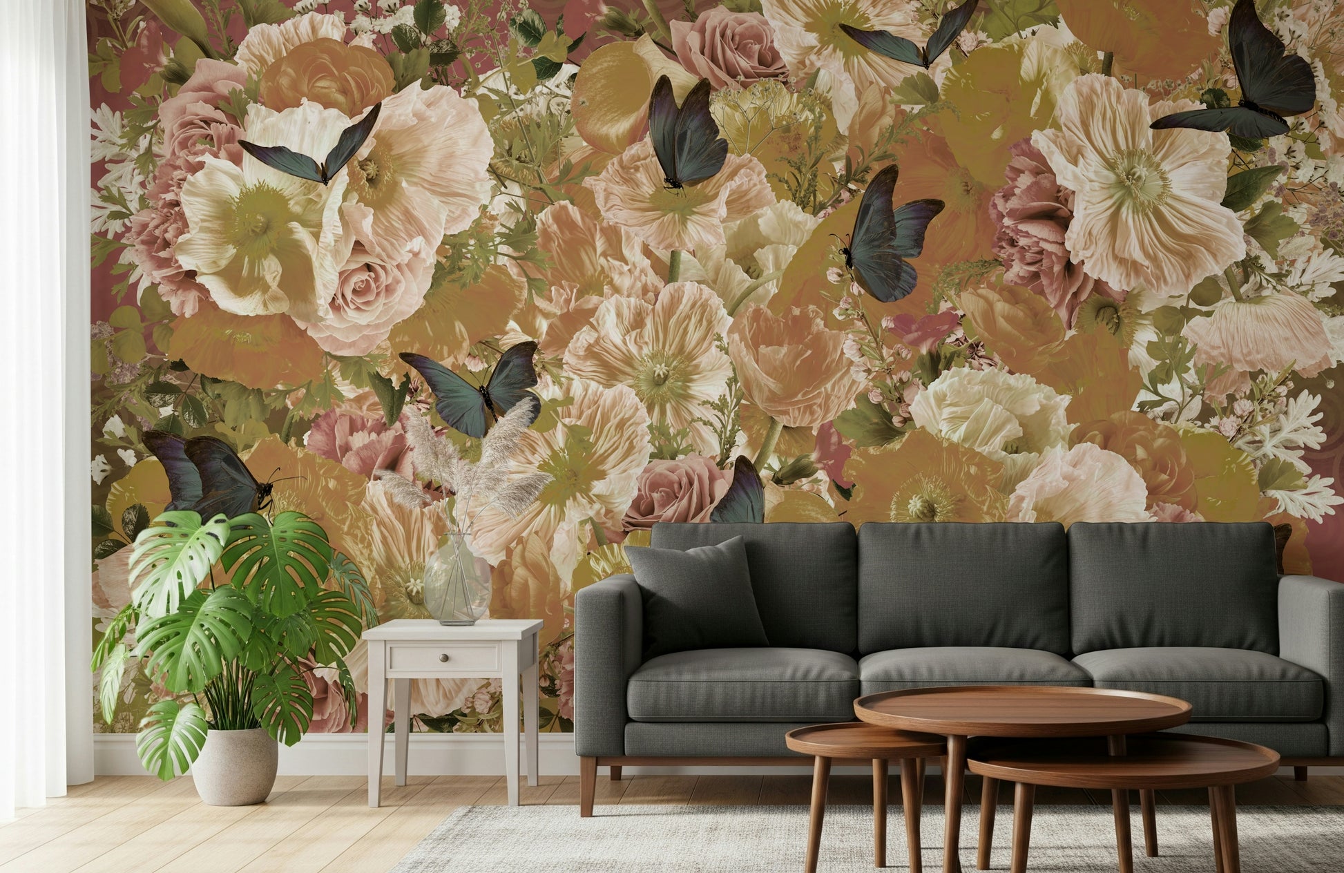 A beautiful modern art wall mural of delicate flowers.