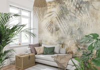 A calming foliage design wallpaper mural that defines a space.