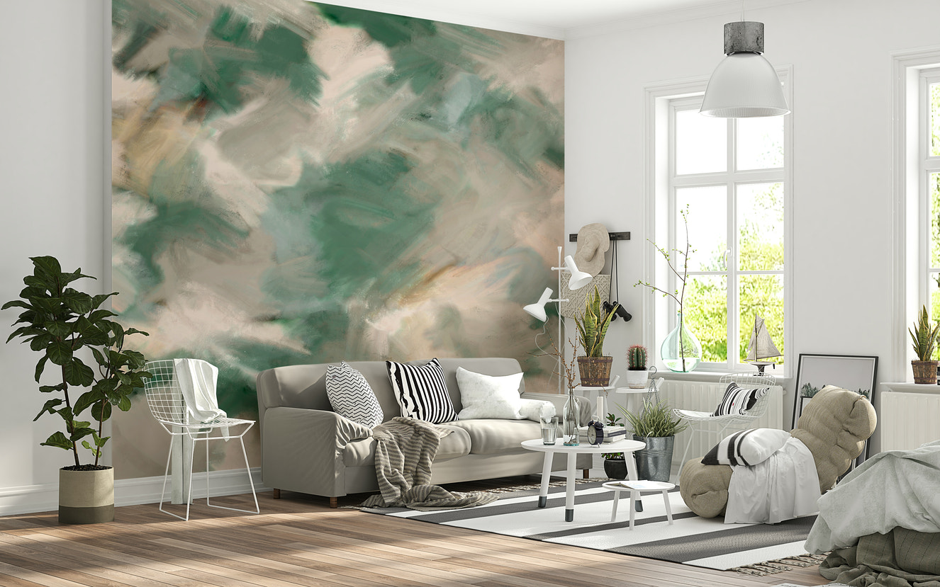 A beautiful subtle abstract wallpaper mural with ethereal brushstroke texture.