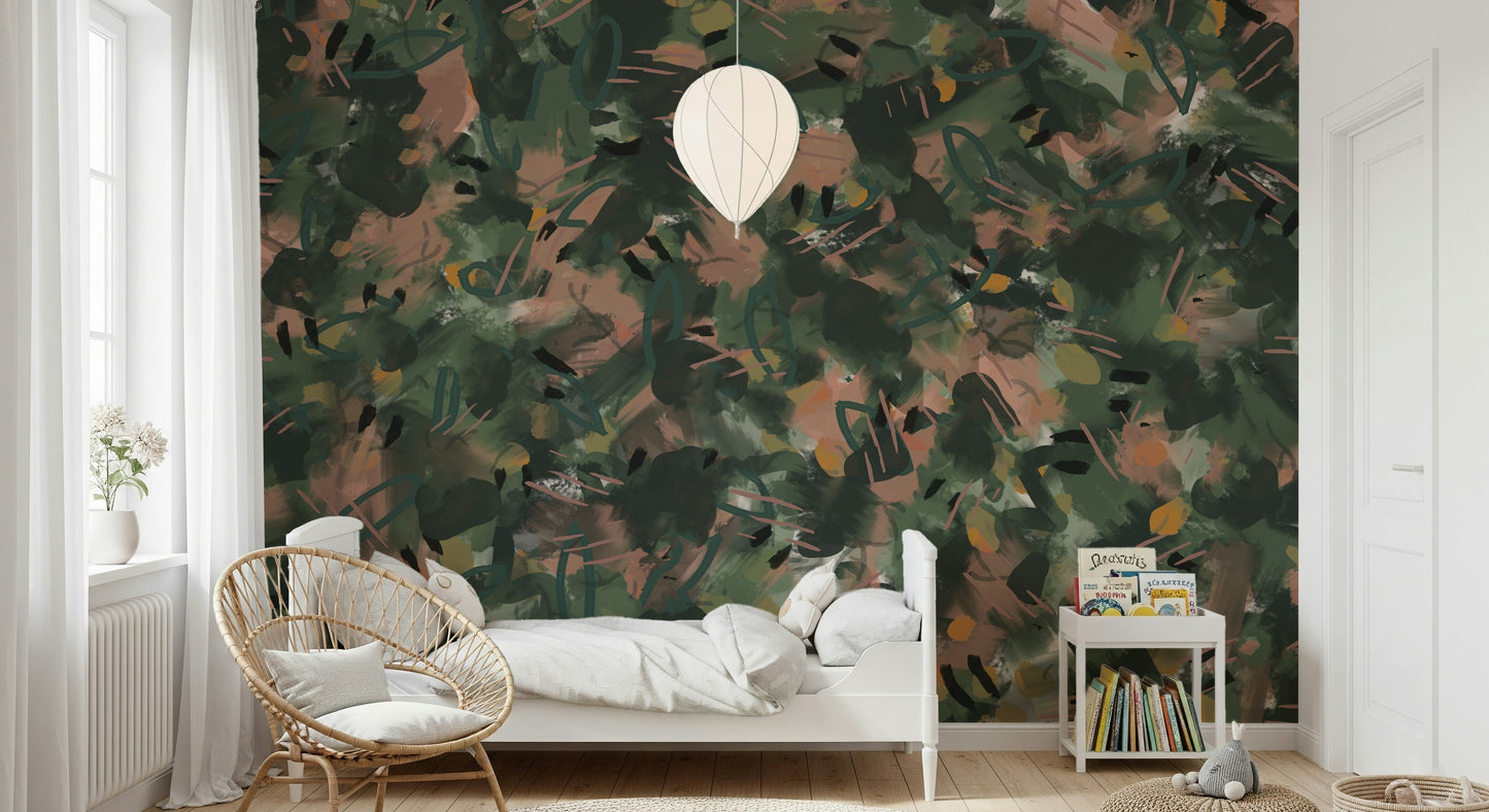 A contemplative subtle abstract wallpaper mural for a feature wall.