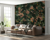 A beautiful abstract art wallpaper mural in warm, earthen tones.