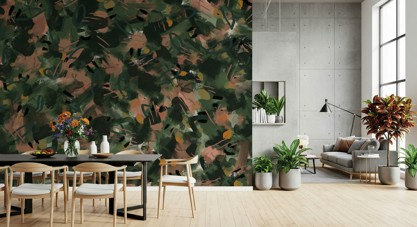 An artistic minimalist form mural for home decor.