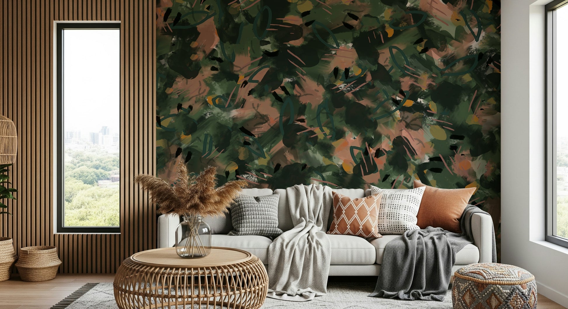 A beautiful modern art wall mural of abstract forms.