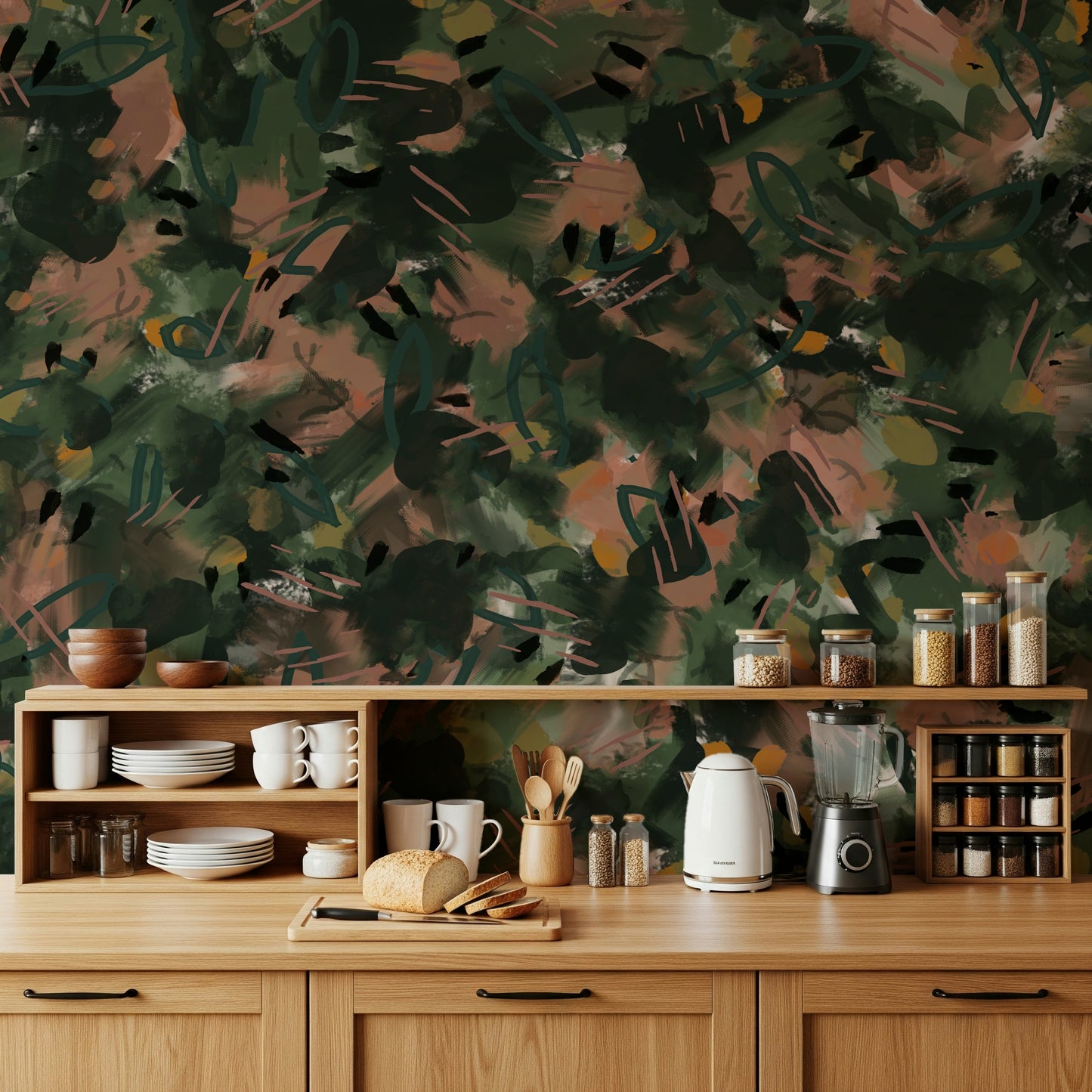 A calming modern design wallpaper mural that defines a space.