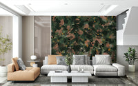A graceful modern abstract wall mural in warm, earth tones.