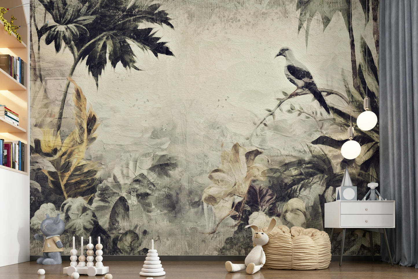 A serene subtle bird wall mural for your decor.