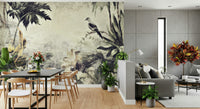 A beautiful painted dove wallpaper mural with graceful birds.