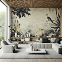 A graceful subtle pattern wall mural in cool, tranquil tones.