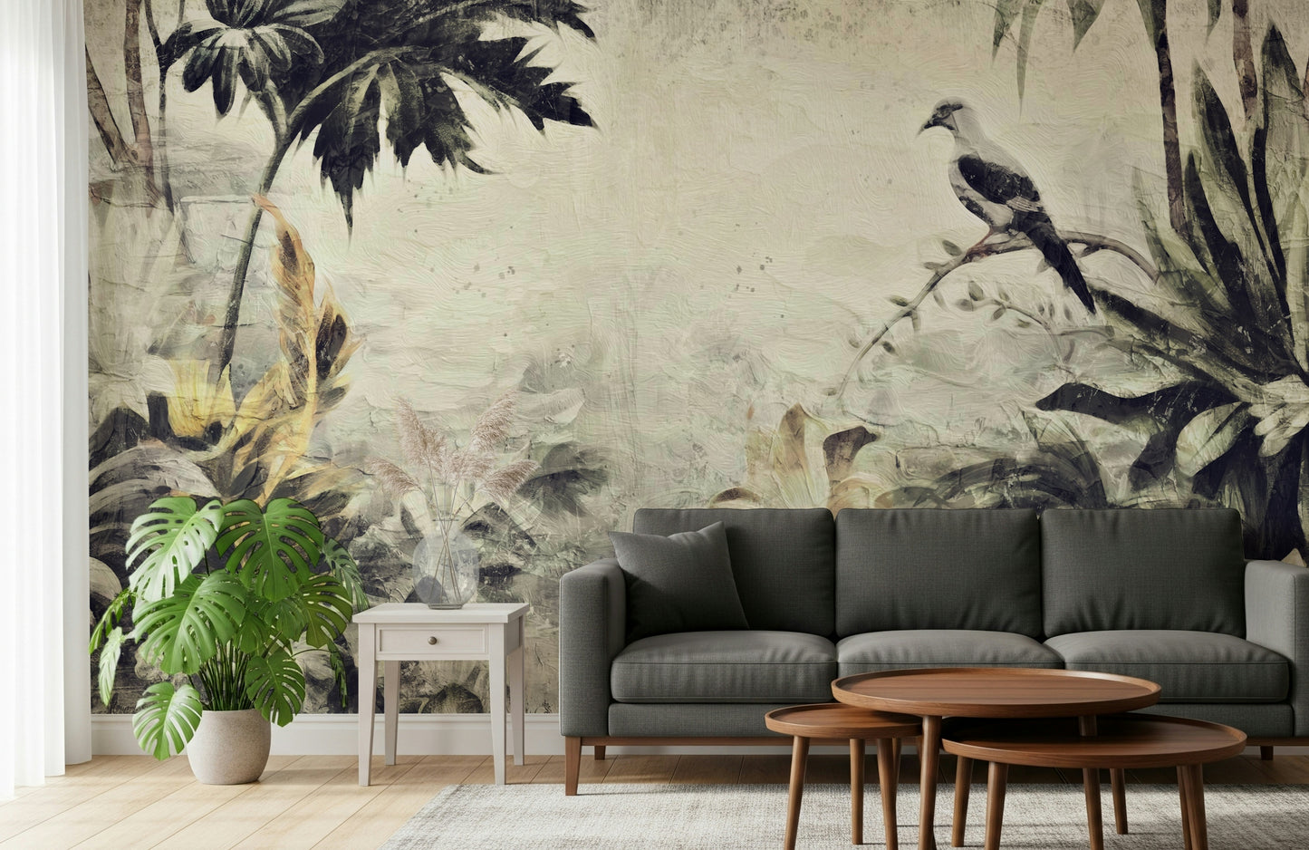 A contemplative gentle design wallpaper mural for a feature wall.