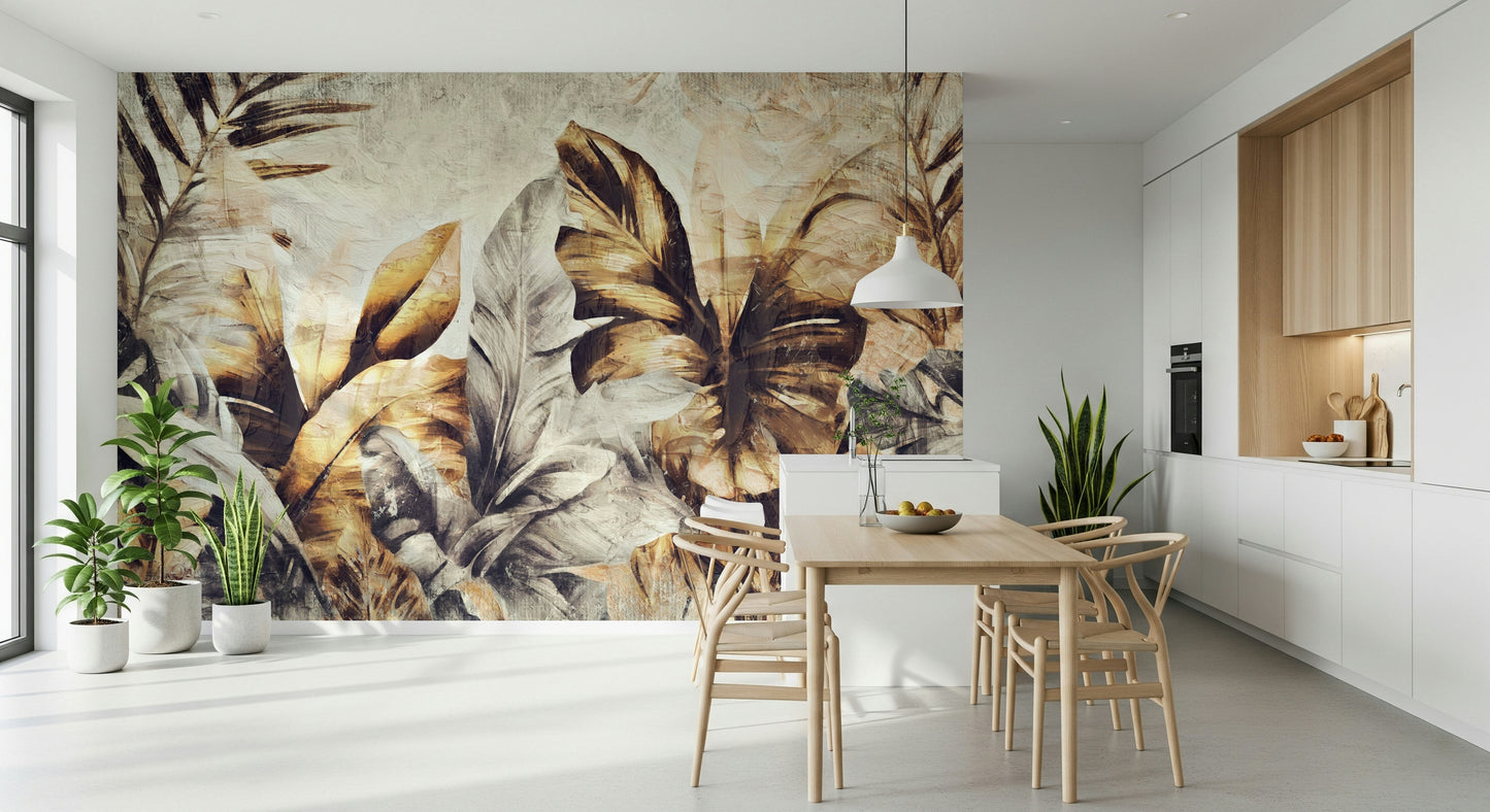 A beautiful modern art wall mural of delicate leaves.