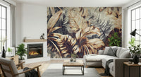 A beautiful modern art wall mural of gilded leaves.