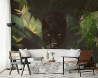 An artistic lush foliage mural on scenic wallpaper.