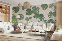 A contemplative leaf design wallpaper mural for a feature wall.