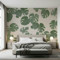 A graceful subtle leaf wall mural in cool, natural tones.