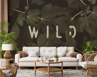 A graceful subtle leaf wall mural in cool, natural tones.