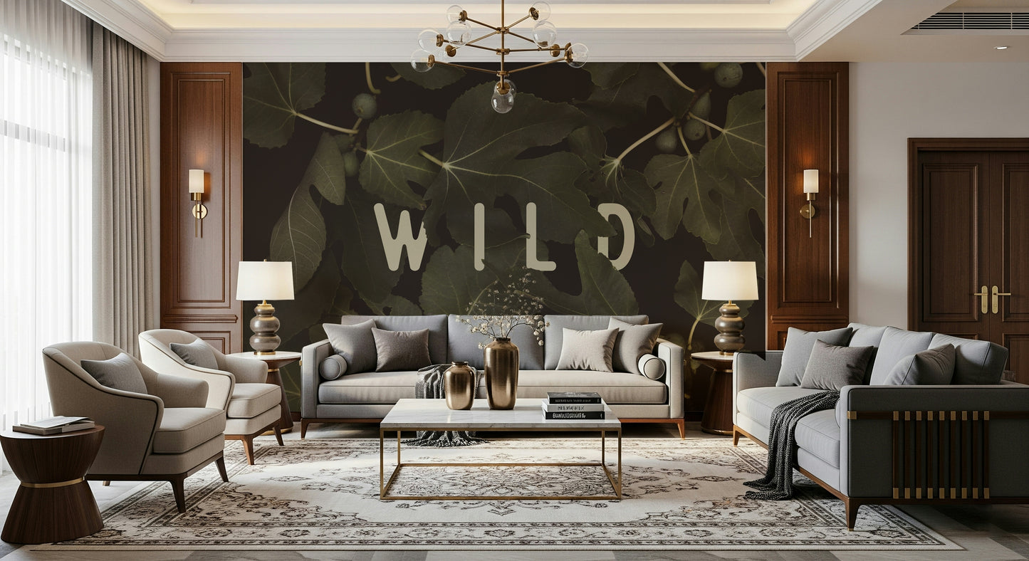 A contemplative leaf design wallpaper mural for a feature wall.