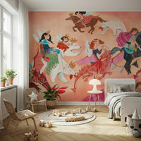 A calming abstract design wallpaper mural that defines a space.