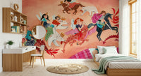 A peaceful modern abstract mural on decorative wallpaper.