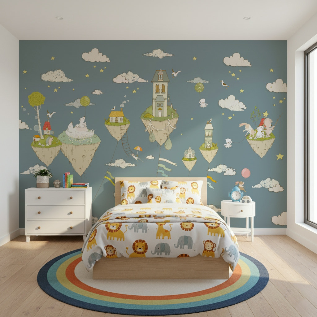 A beautiful abstract sky wallpaper mural with ethereal, dreamy cloud and light effects.
