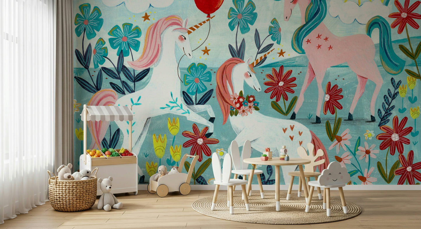 A beautiful modern art wall mural of a unicorn.