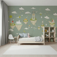 A calming abstract design wallpaper mural that defines a space.