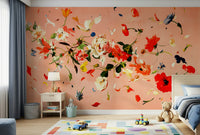 A contemplative floral pattern wallpaper mural for a feature wall.