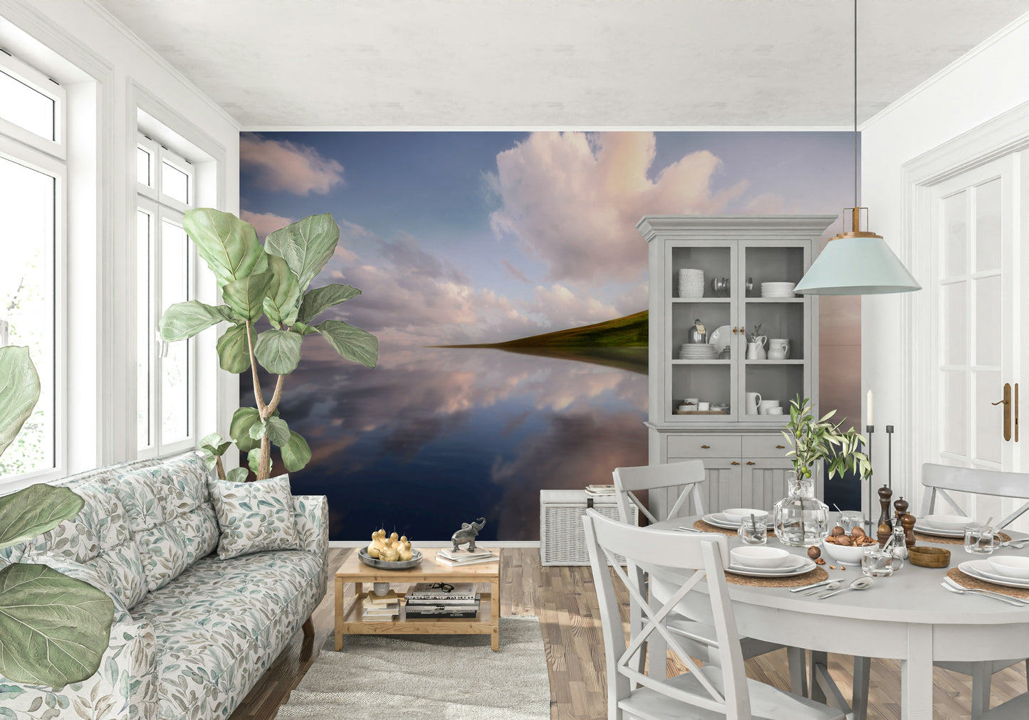 A calming underwater design wallpaper mural that defines a space.