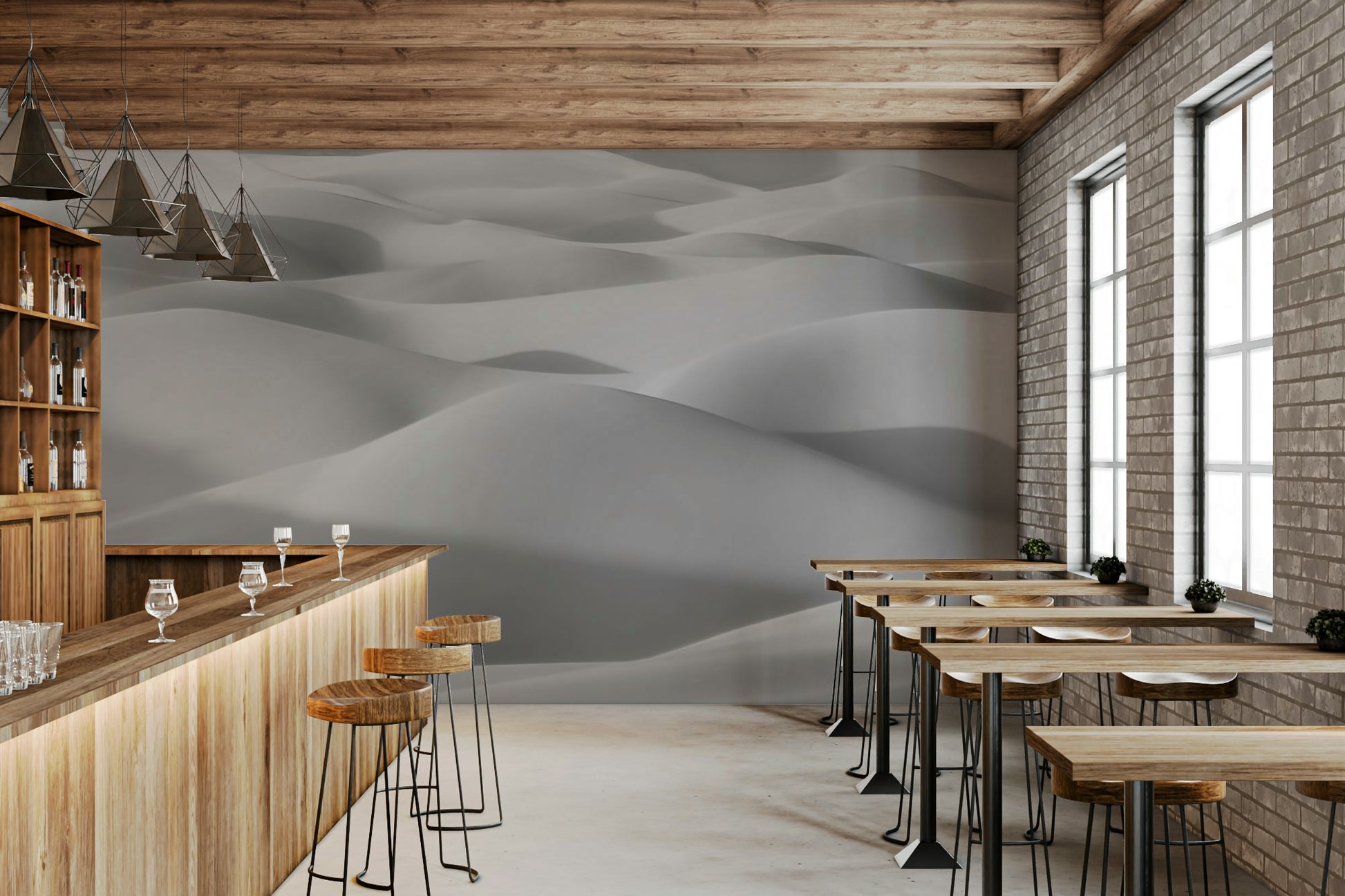 A graceful subtle pattern wall mural in warm, natural tones.