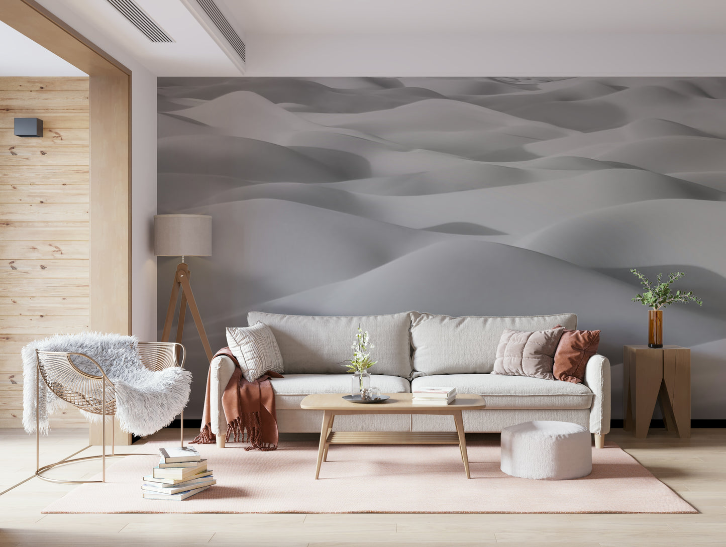 A calming serene view wallpaper mural that defines a space.