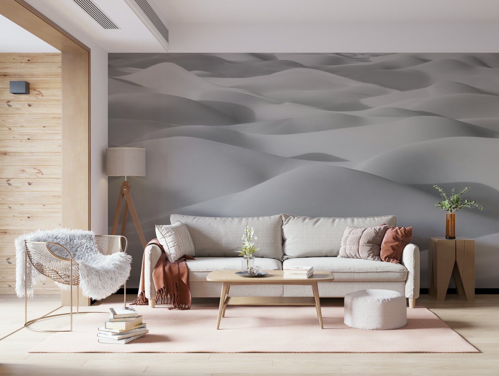 A calming serene view wallpaper mural that defines a space.