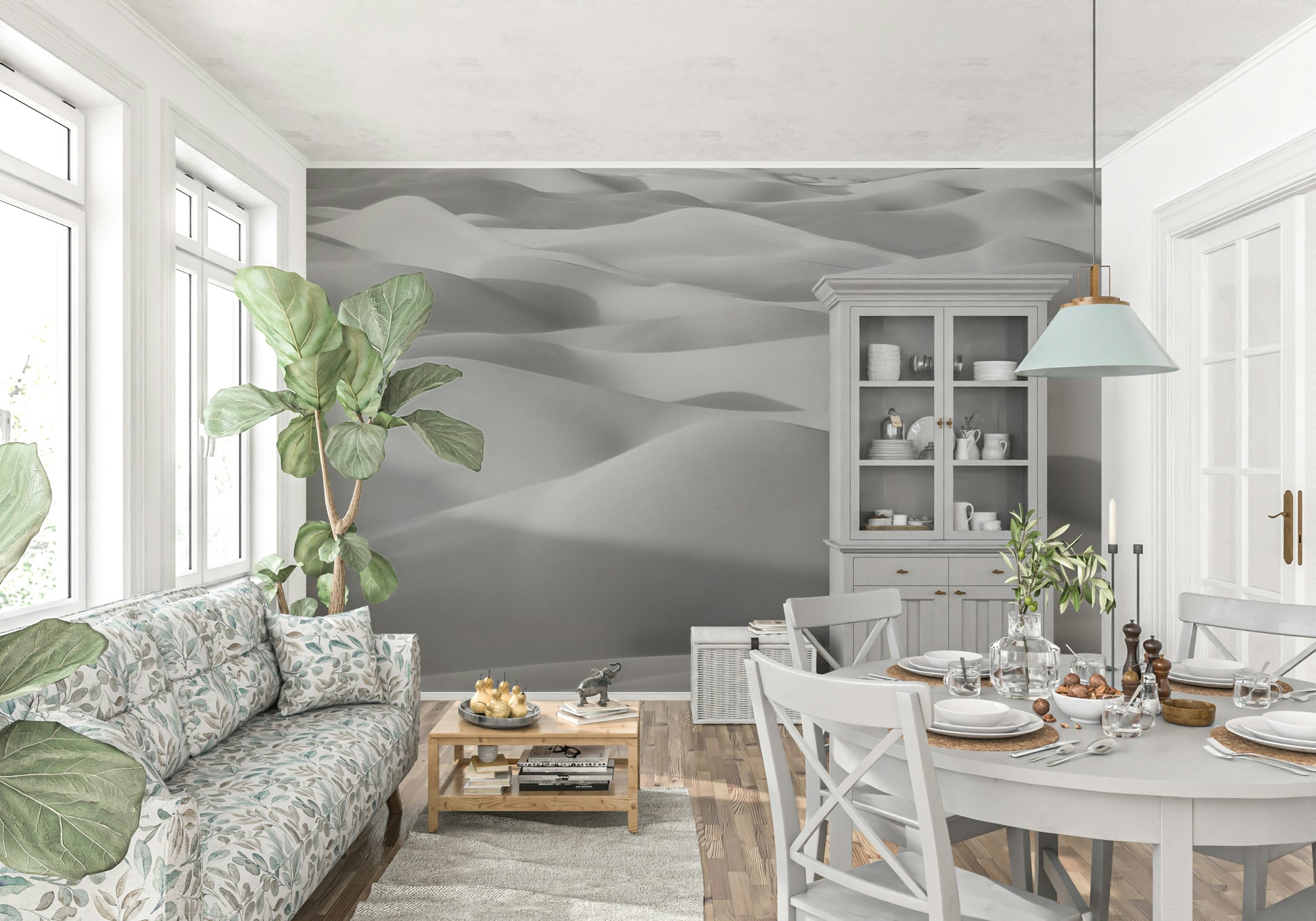An artistic soft focus vista mural on scenic wallpaper.