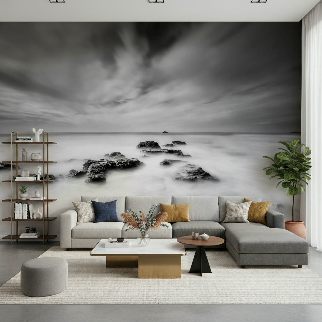 A calming underwater design wallpaper mural that defines a space.