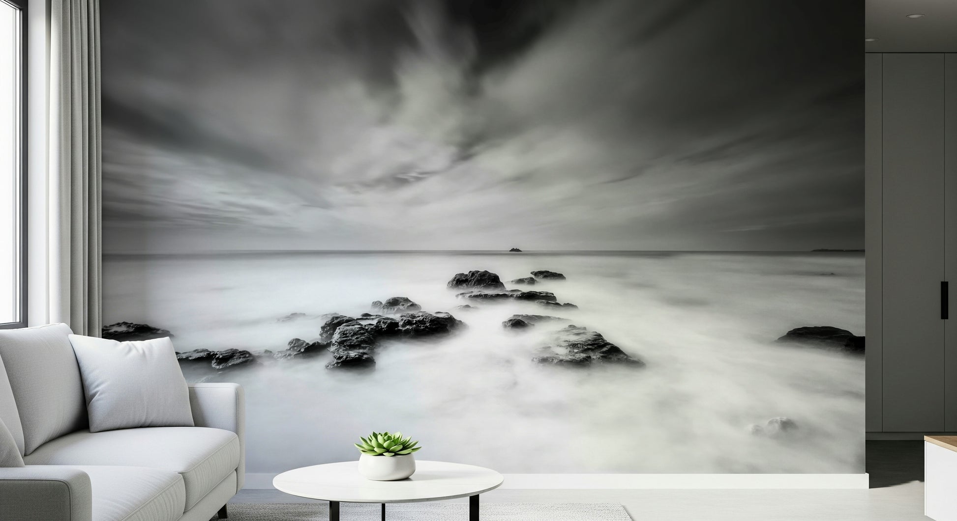 A contemplative gentle wave wallpaper mural for a feature wall.
