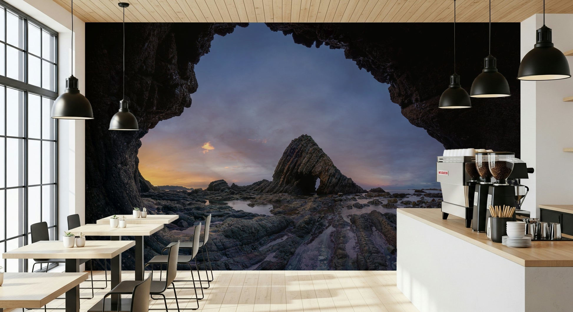 A calming abstract design wallpaper mural that defines a space.