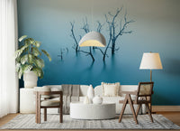 A calming abstract design wallpaper mural that defines a space.