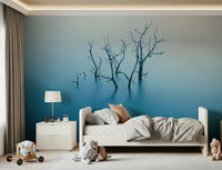A serene flowing design wall mural in cool, aqueous tones.