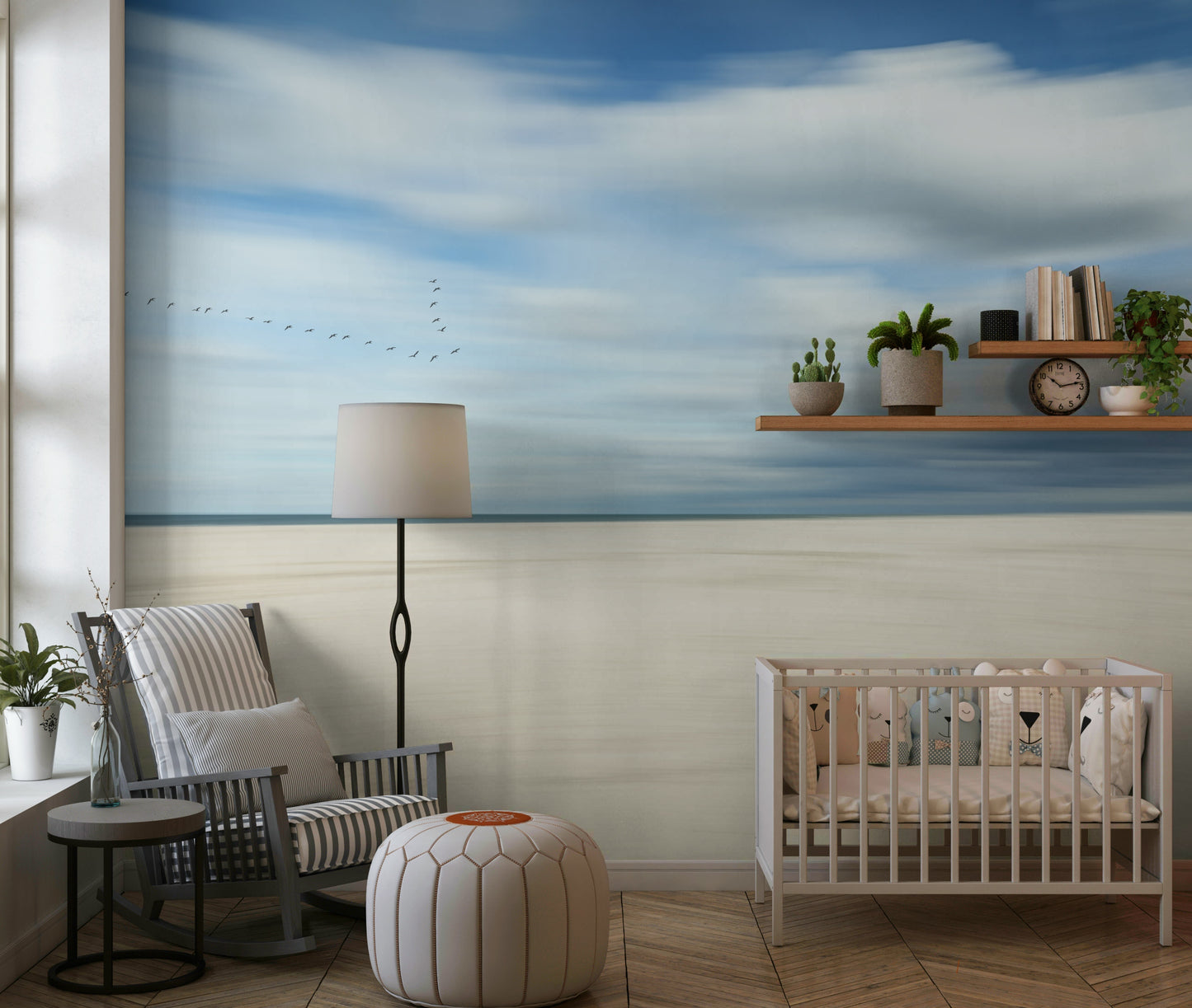A beautiful abstract cloud wallpaper mural with soft, subtle textures.