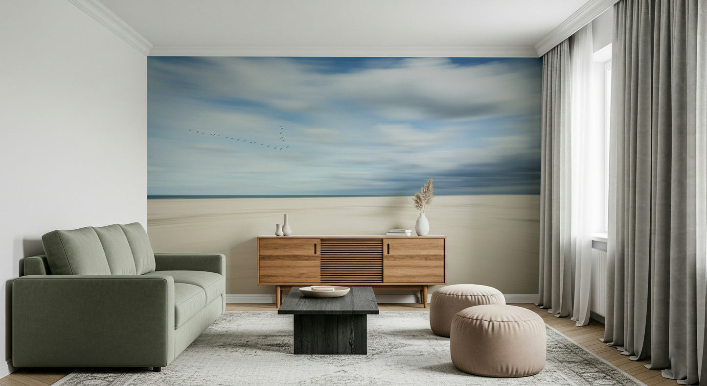 A graceful subtle pattern wall mural in cool, light tones.