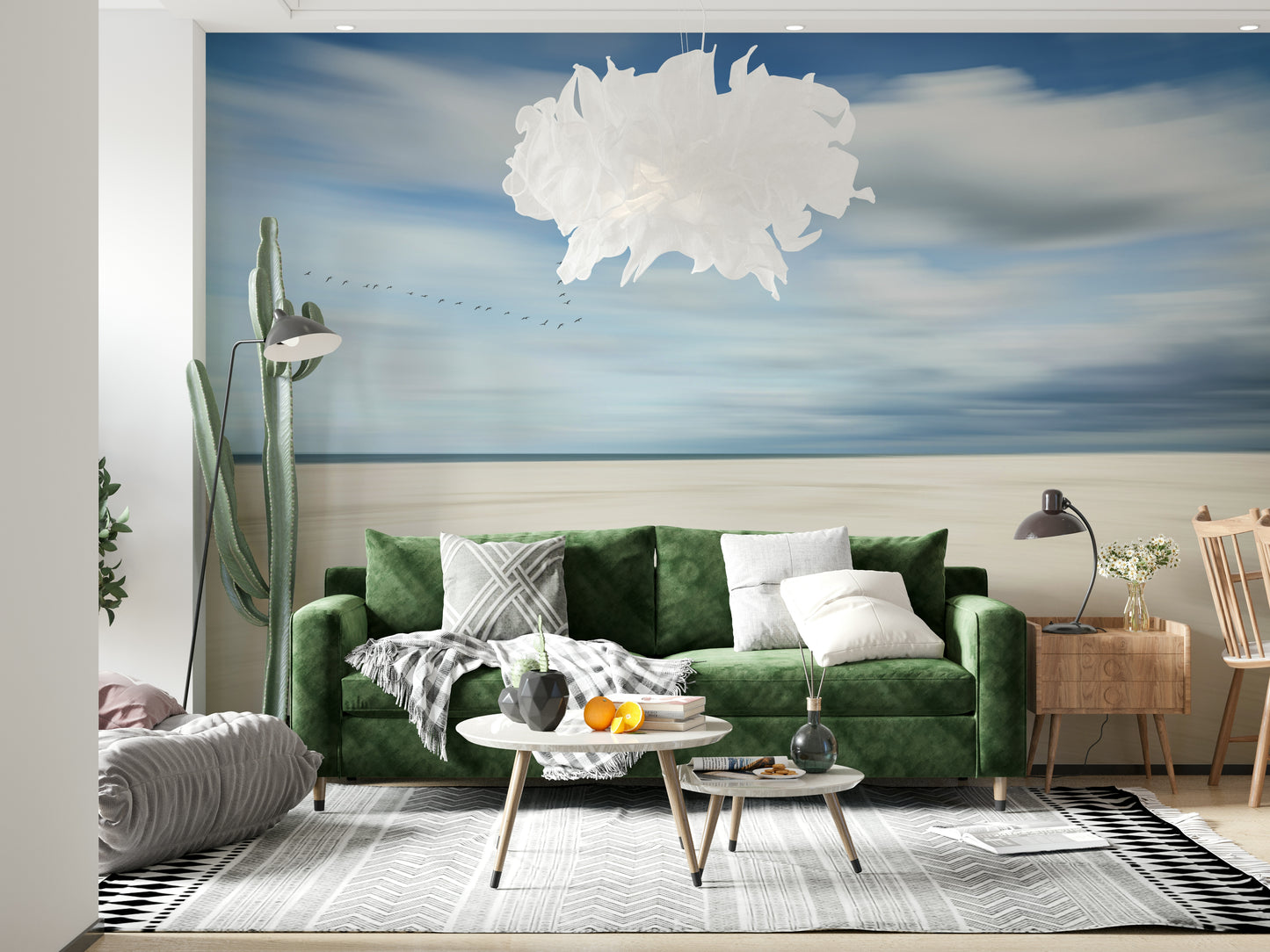 A serene flowing sky wall mural for tranquil decor.