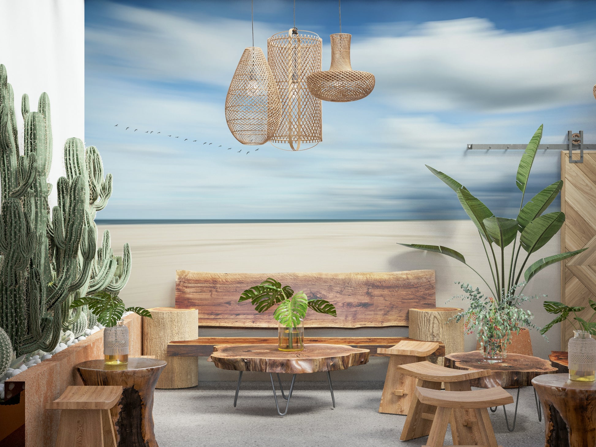 A beautiful modern art wall mural of delicate lines.