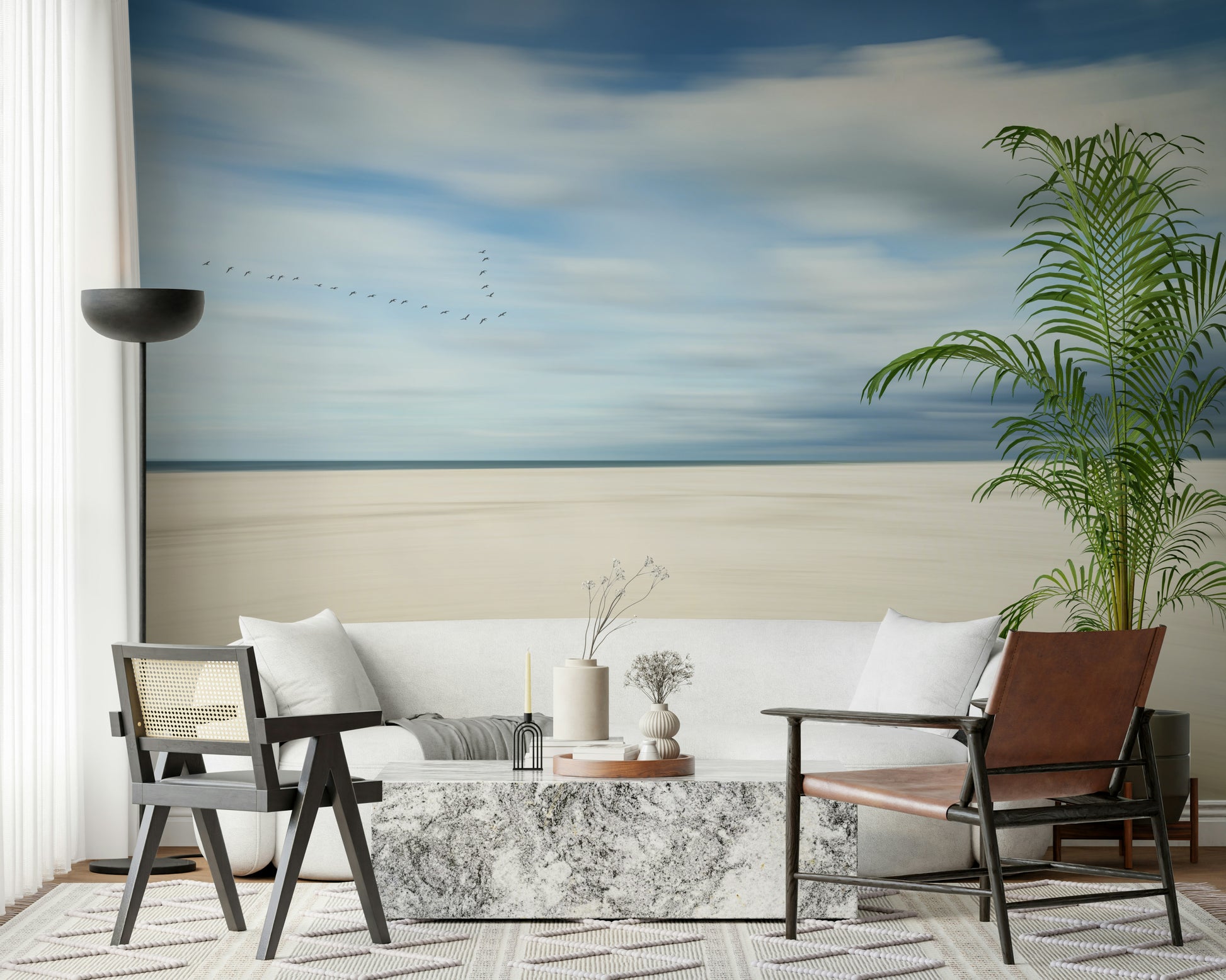 An artistic minimalist form mural for home decor.