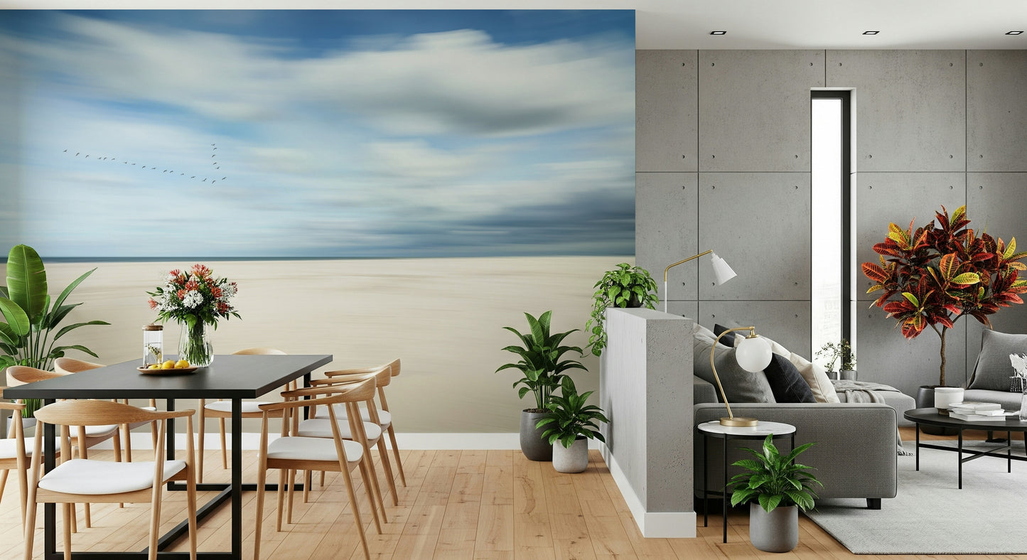 An artistic soft focus mural on minimalist wallpaper.