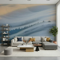 A calming serene view wallpaper mural that defines a space.