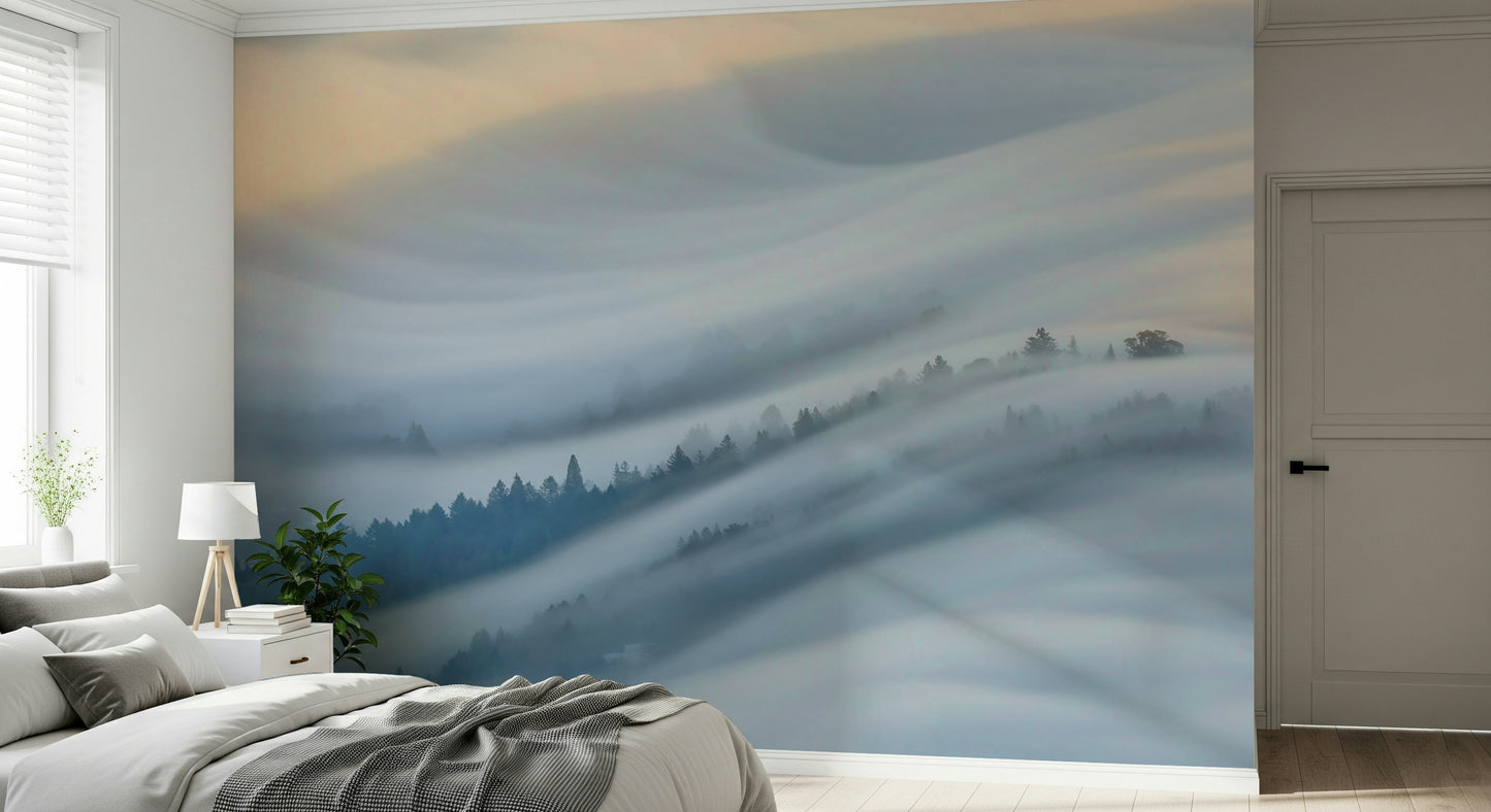 An artistic soft focus mural on minimalist wallpaper.
