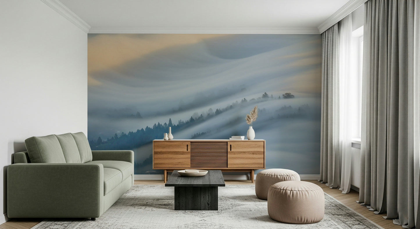 A graceful subtle pattern wall mural in cool, tranquil tones.