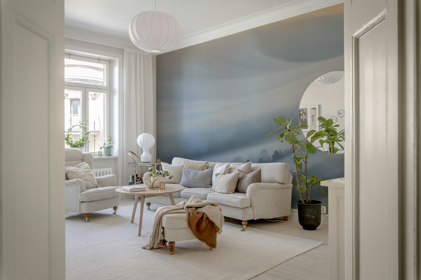 A serene mountain vista wall mural for your decor.