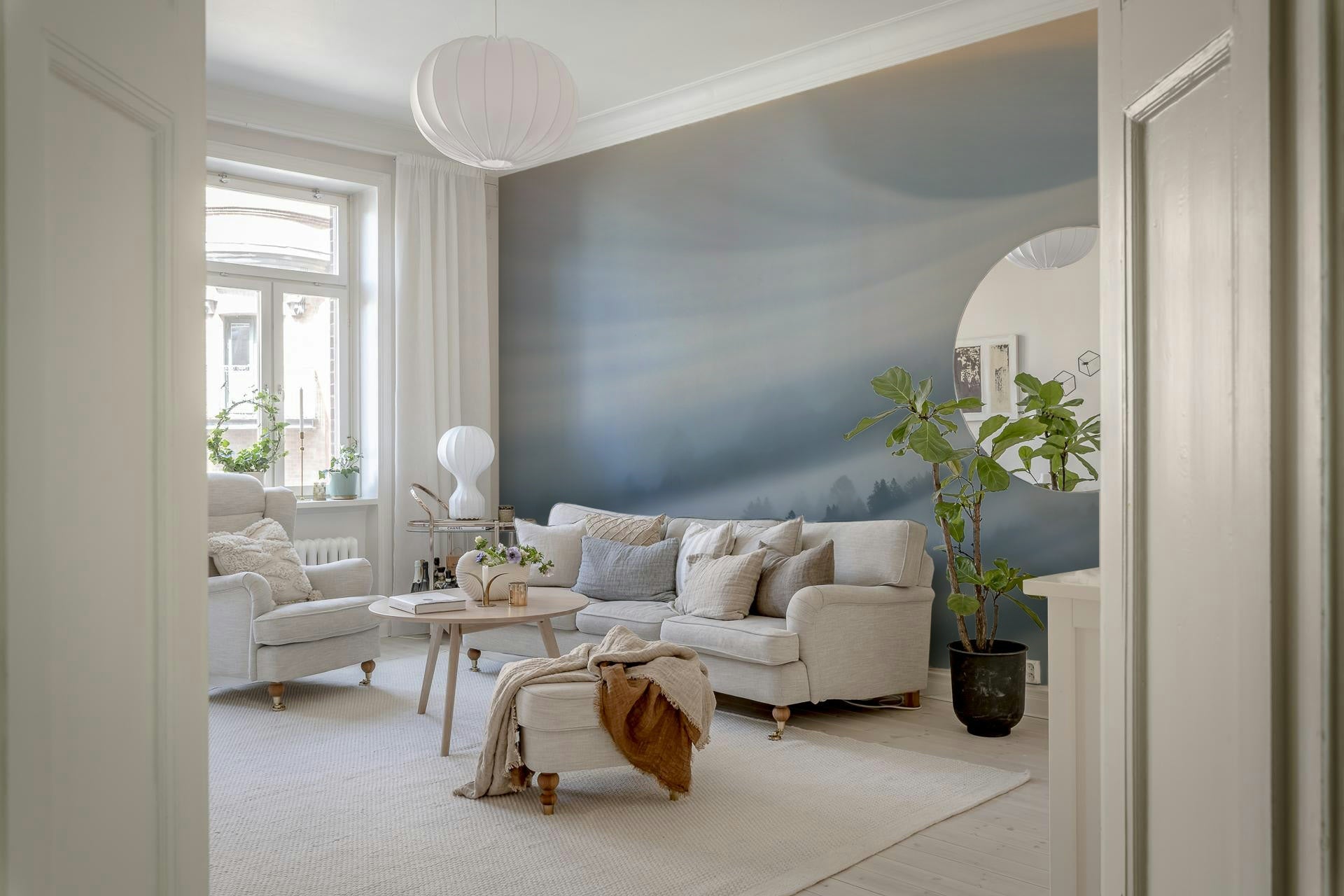 A serene mountain vista wall mural for your decor.