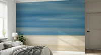 A peaceful modern abstract mural on decorative wallpaper.