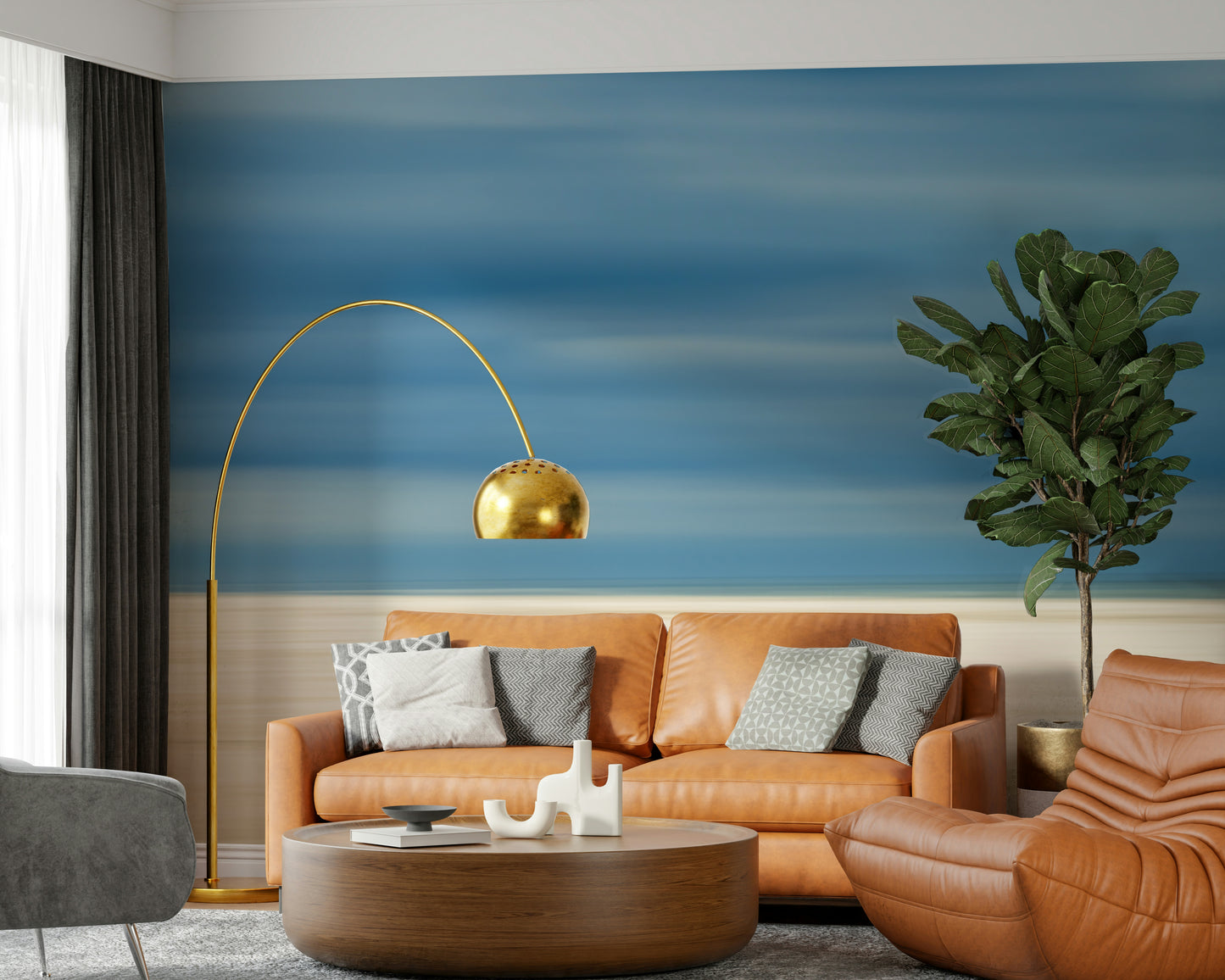 A graceful subtle pattern wall mural in cool, tranquil tones.